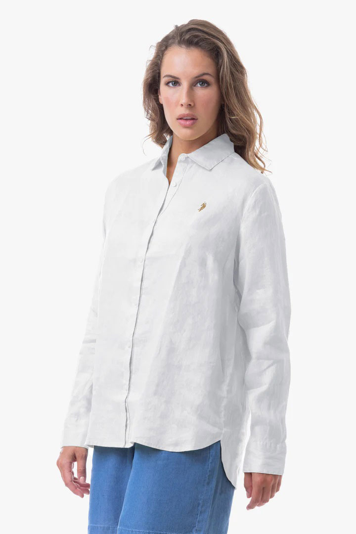 Camicia US Polo Maniche Lunghe Lino Bianco