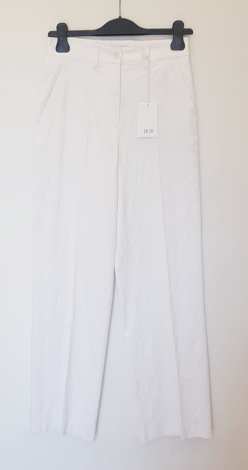 Pantalone 19.70 Jacquard Foglie Viscoso Bianco