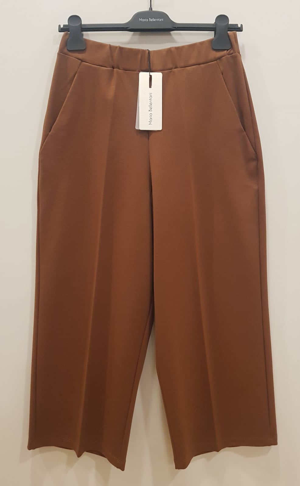 Pantalone Maria Bellentani Cropped Elastico Cuoio