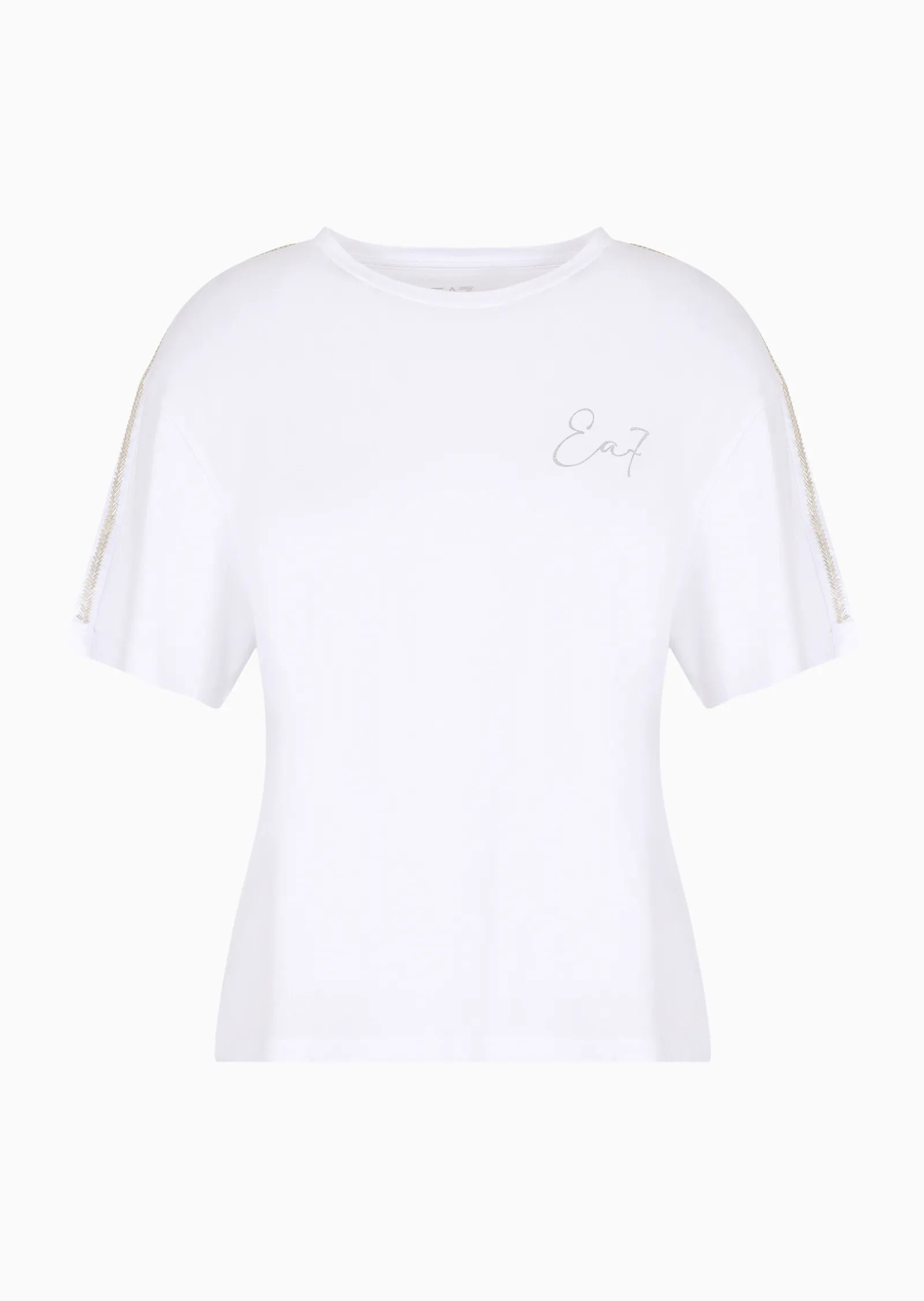 T-Shirt Ea7 Girocollo Precious in Misto Cotone Organico Bianco