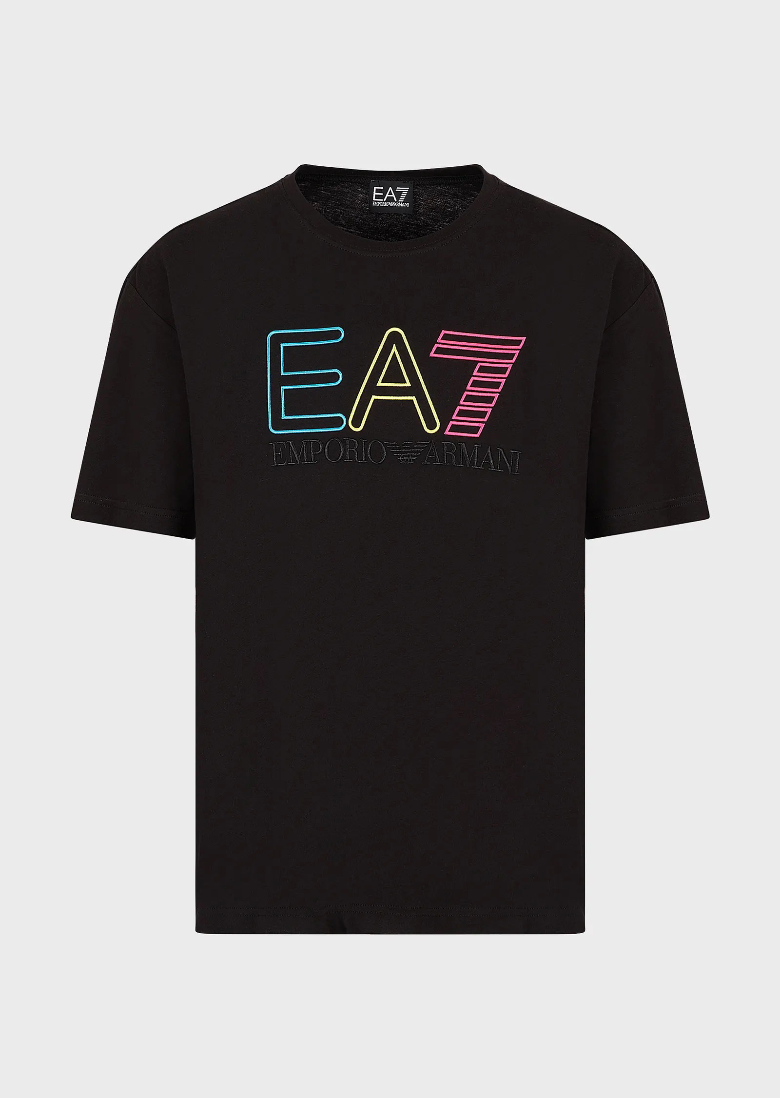 T-shirt EA7 Logo Series In Cotone Con logo Ricamato Nero