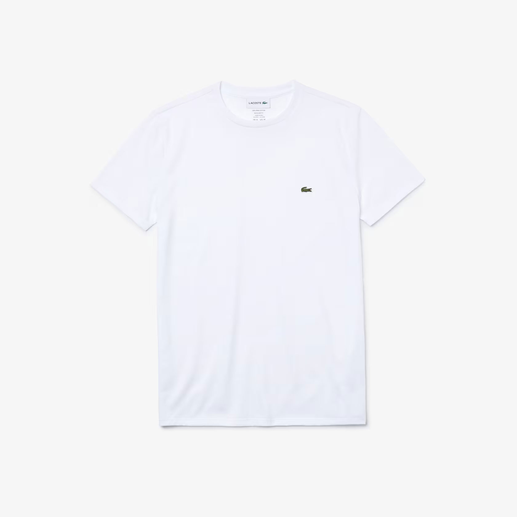 T-Shirt Lacoste Girocollo in Jersey Di Cotone Pima Tinta Unita Bianco
