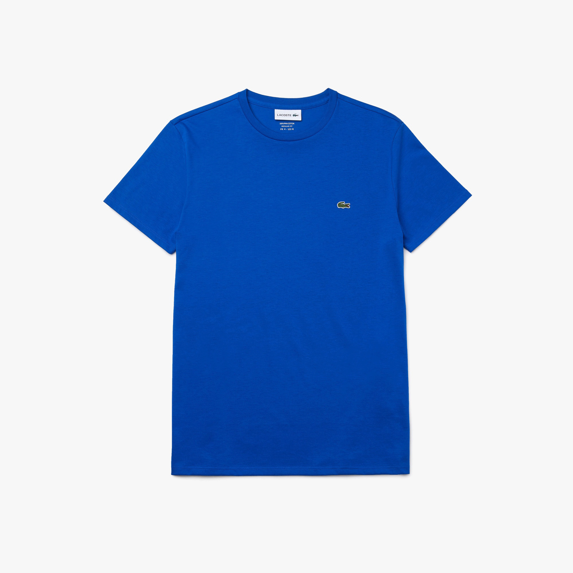 T-Shirt Lacoste Girocollo in Jersey Di Cotone Pima Tinta Unita Blu