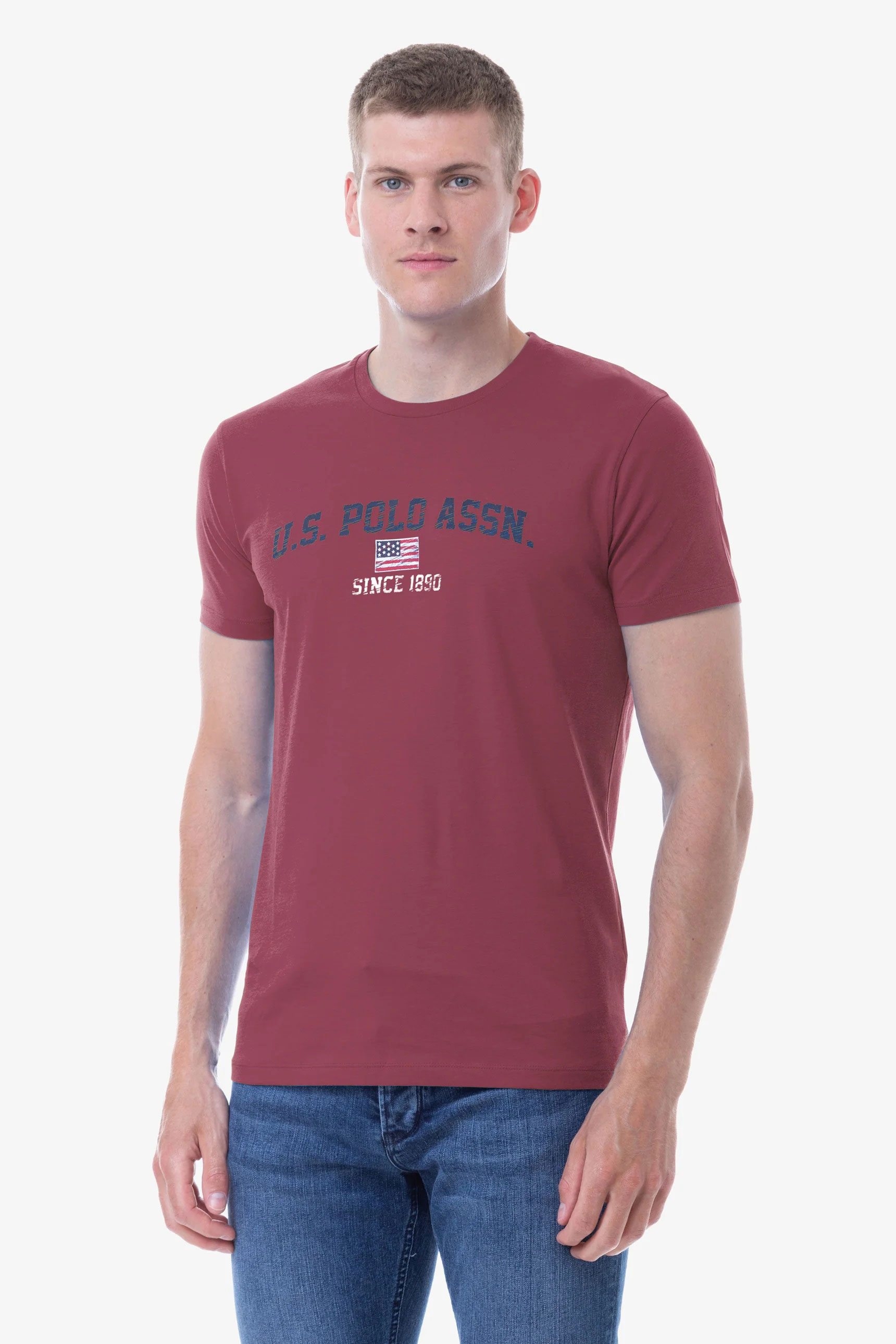 T-Shirt US Polo Con Scritta E Bandiera Rossa