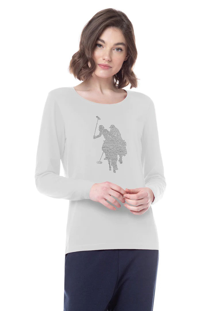 T-shirt U.s.polo assn. Maniche Lunghe cavallino swaroski Bianco