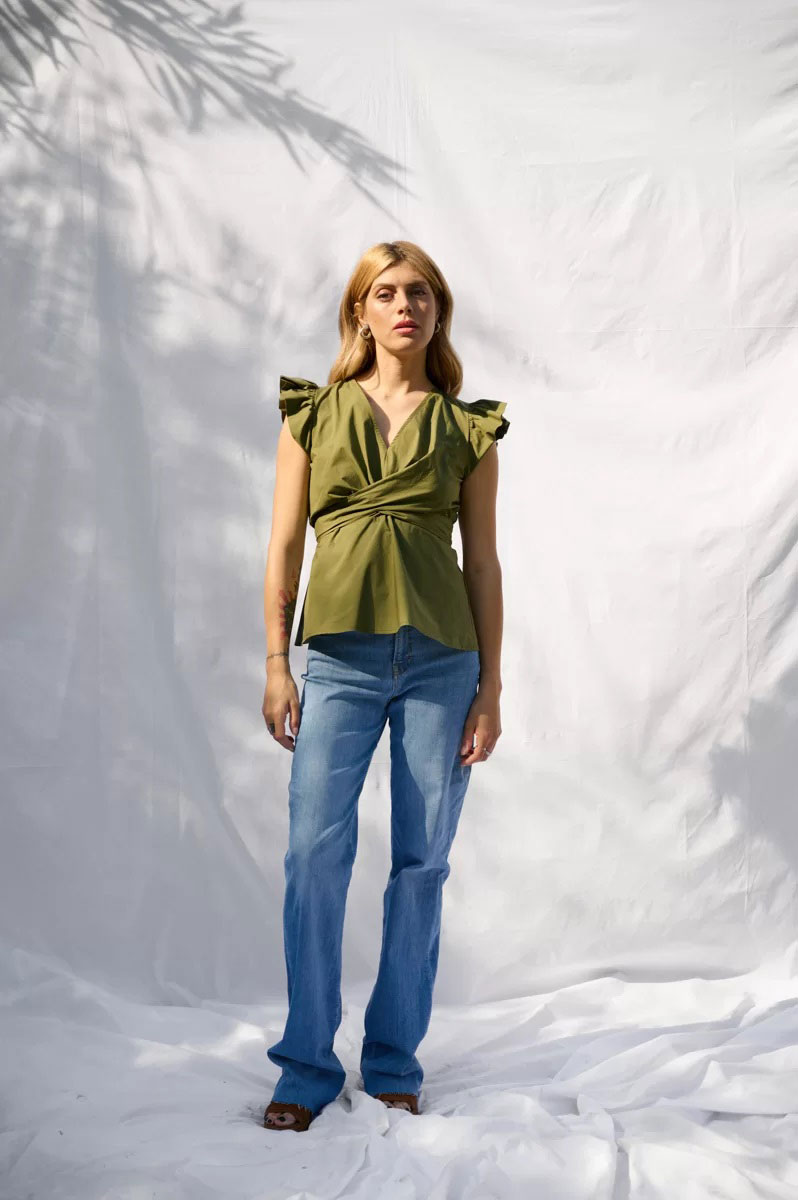 Top Kaos Jeans Lungo Con Fascie Incrociate Davanti Militare