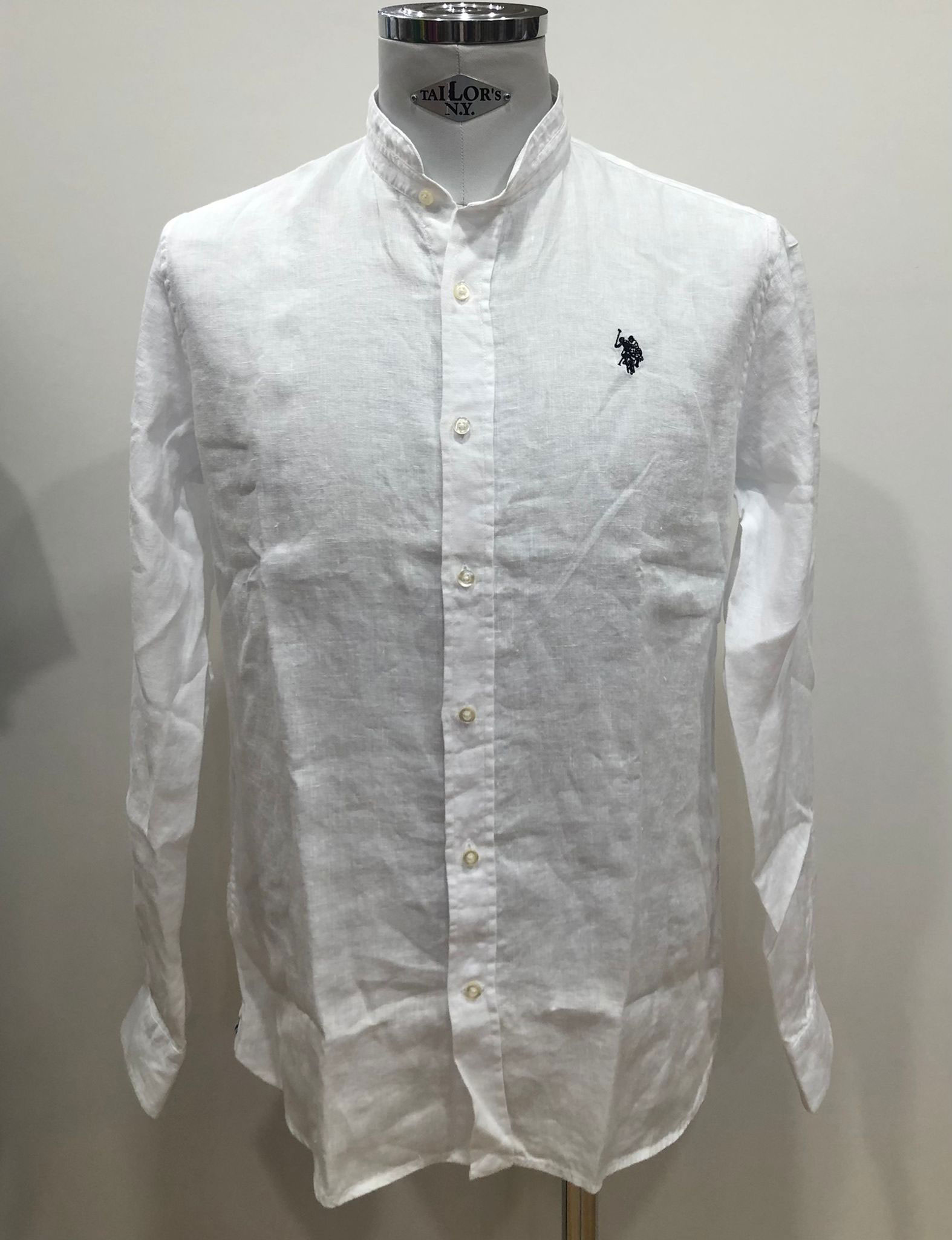 US Polo Camicia Uomo Lino Coreana Slim Bianco