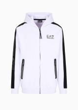 Felpa EA7 Con Cappuccio e Zip Athletic Colour Block Bianco