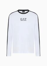 T-Shirt Ea7 Atgleti Colour Block a manica Lunga in Cotone Bianco