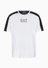 T-Shirt Ea7 Colour Block a Manica Corta in Cotone Bianco